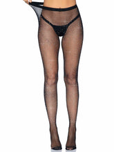 Rhinestone Fishnet Crotchless Tights Black One Size Hosiery Hosiery
